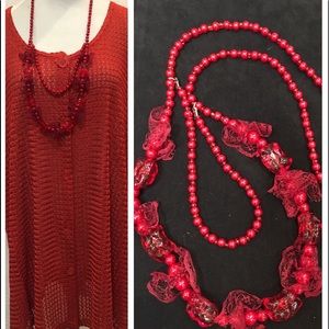 Red Pearlized Glass Beads,w/Lace Details & Acrylic